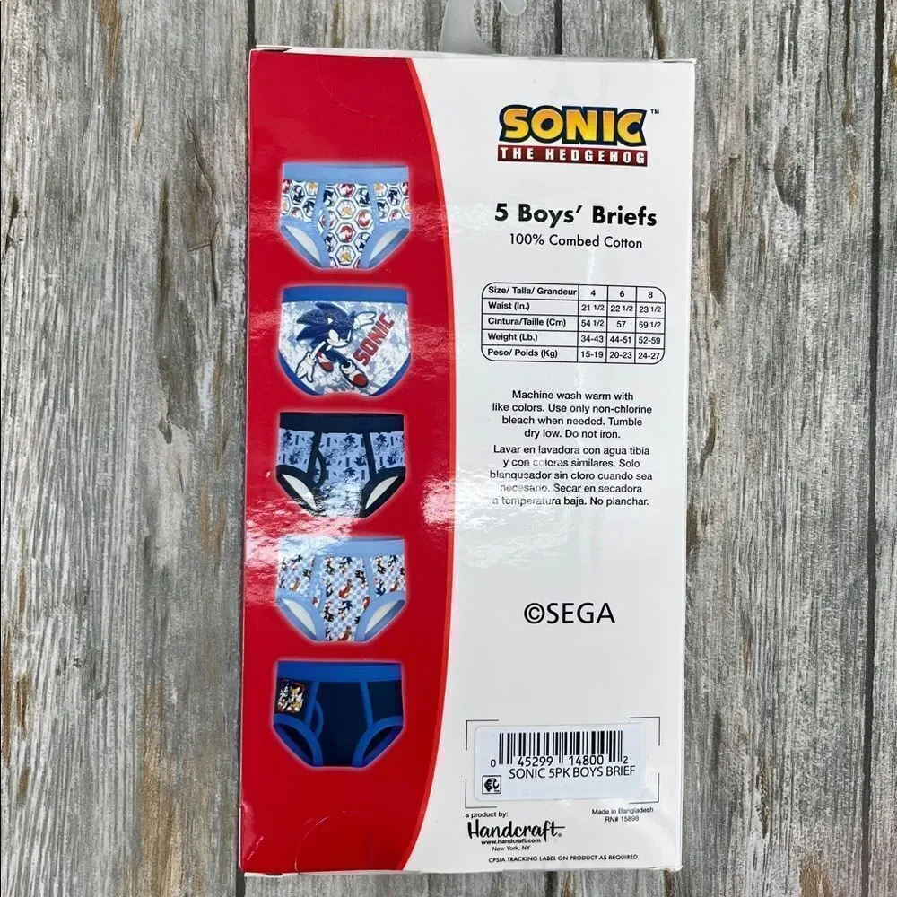 Boys Sonic The Hedgehog Cotton Brief Character Underwear, 5-Pack, Size 8